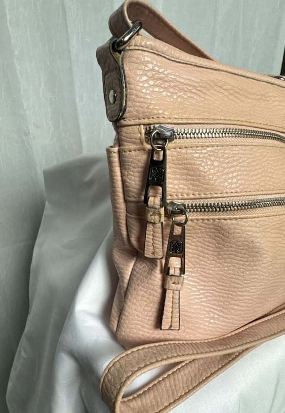 Solene Light Pink Pebbled Faux Leather Multi-Zipper Crossbody Bag Purse - Picture 5 of 8